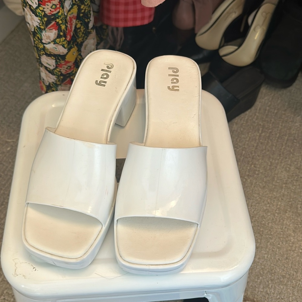 Jeffery Campbell Play White Chunky Heel Sandals